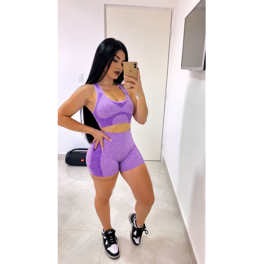 Conjunto Modelador Para Treino Cintura Alta Elasticidade zero transparência