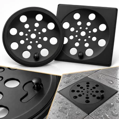 Grelha Tampa de Ralo Quadrado Preto Abre e Fecha Rotativo em Metal Inox
