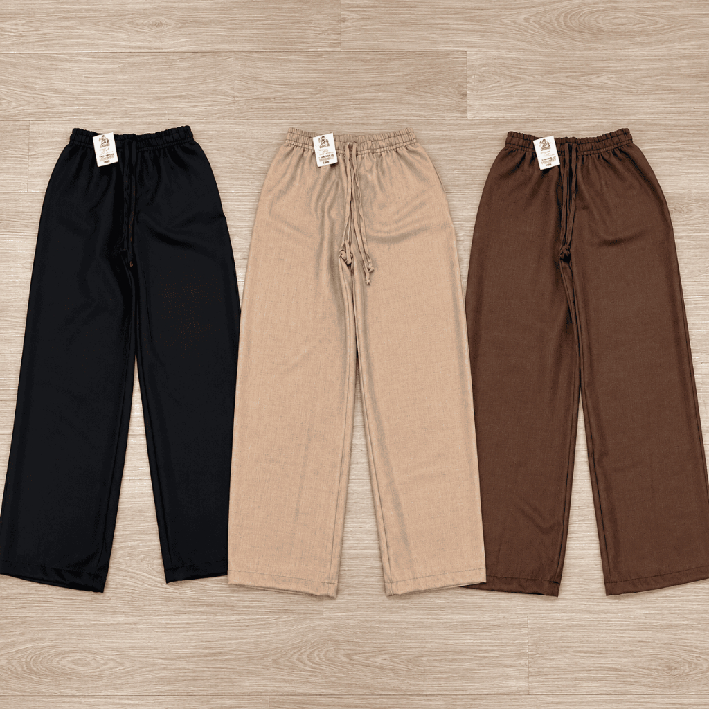 Calça Pantalona Femina Cintura Alta em Tecido Duna com Elástico ROTA DA ONDA REF: 523