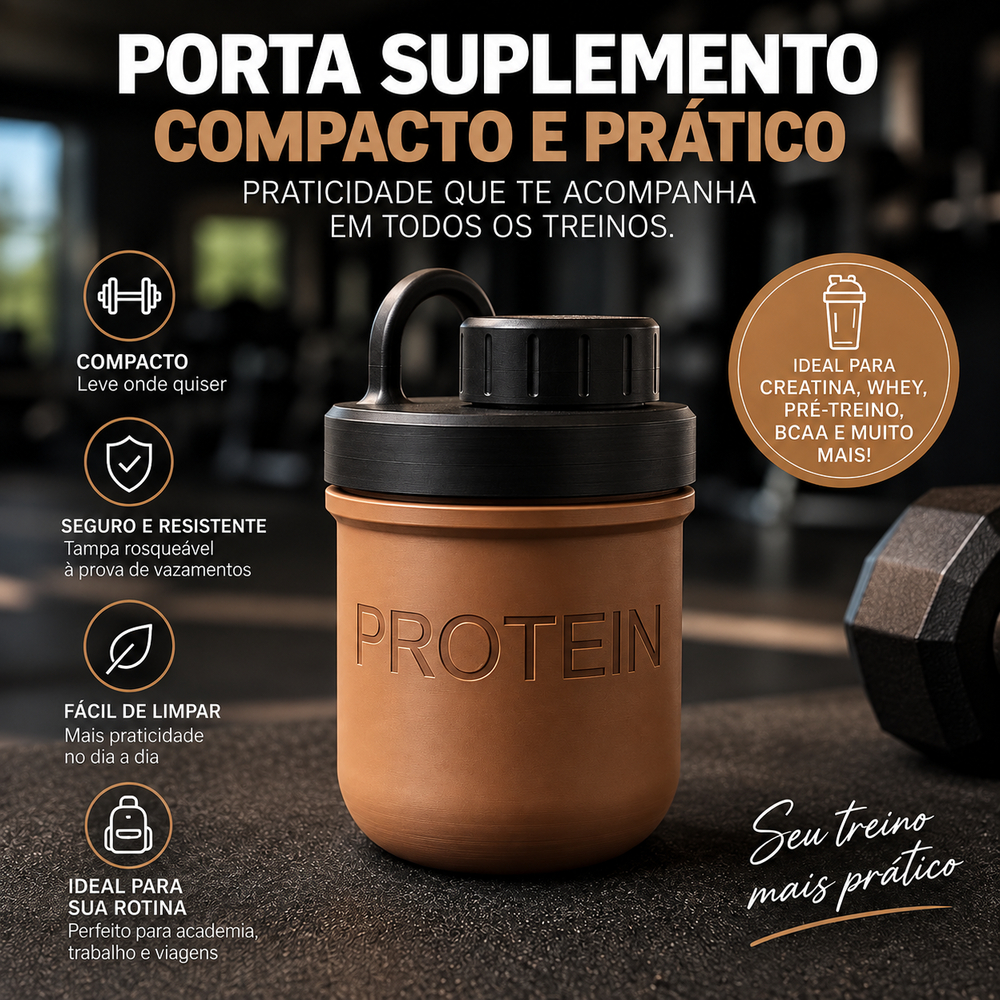 Porta Suplemento Com Funil Para Creatina Whey Pré Treino BCAA Glutamina