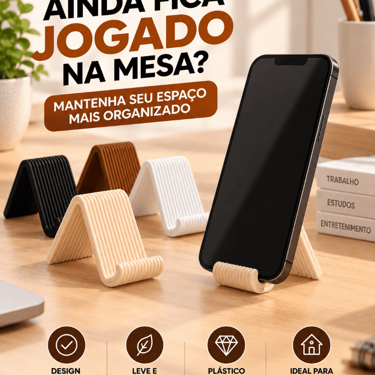 Suporte Celular de Mesa Universal Compacto Resistente para Escritório Home Office Ideal para Trabalho, Estudos e Vídeos