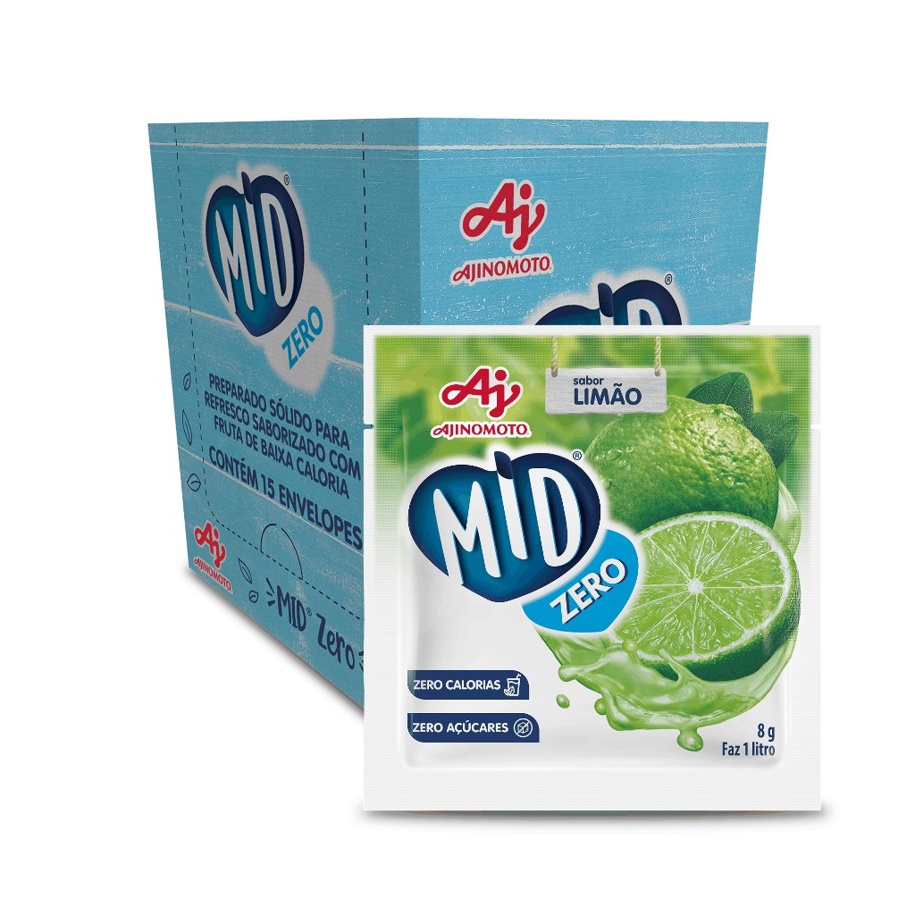 Kit Refresco em Pó MID ZERO® Sabor Limão Com 15 Unidades de 8g