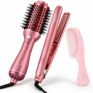 Kit Taiff Gloss Rose Chapa Bivolt 230°C + Escova Secadora 1200W + Pente Golfinho Rosa Claro Beauty Secret