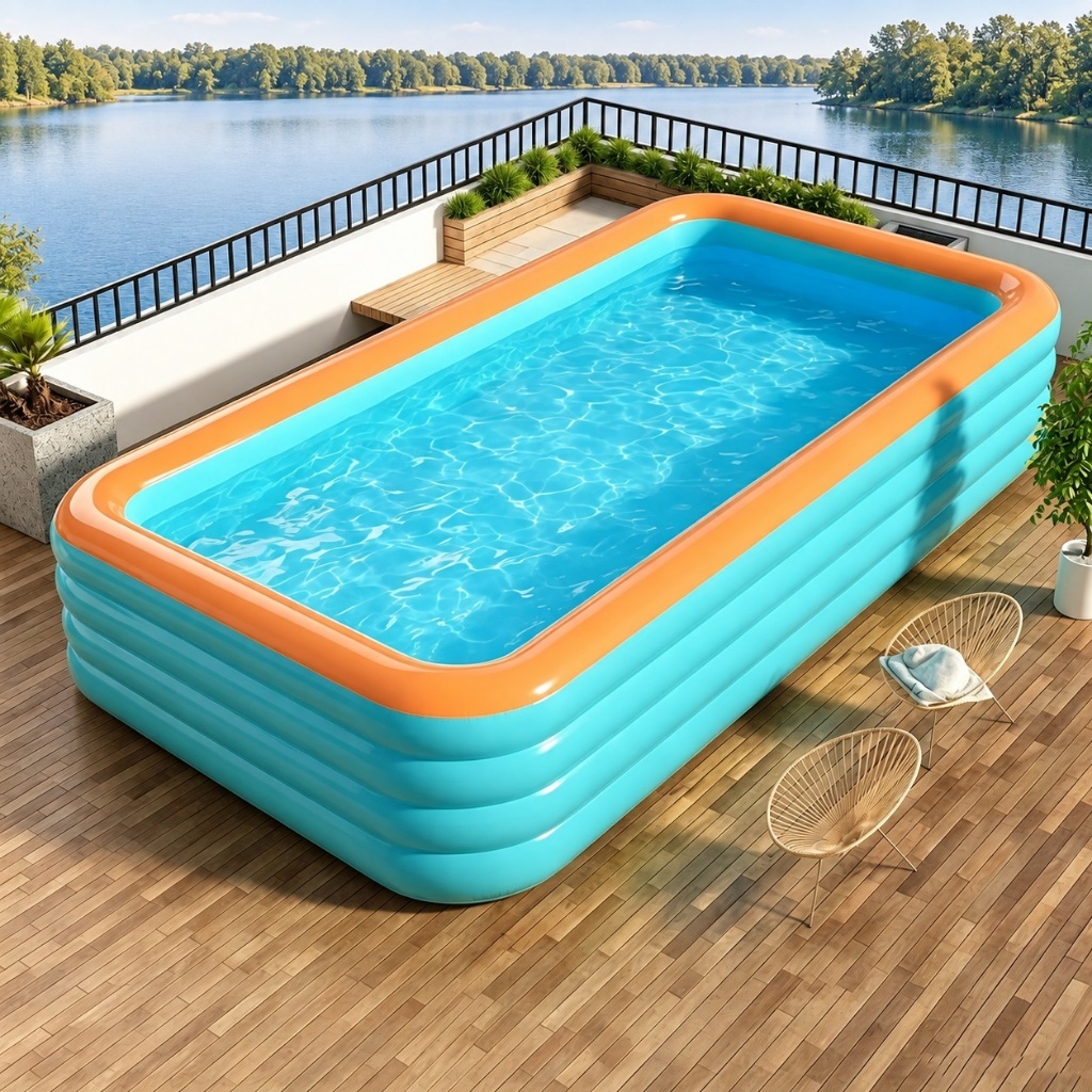 Grande capacidade! Piscina inflável azul de PVC, prática e dobrável, adequada para uso interno e externo.