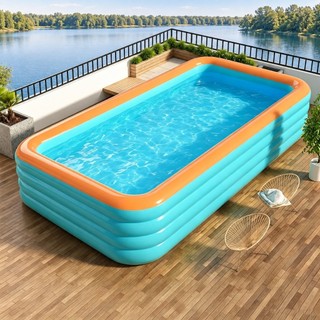 Grande capacidade! Piscina inflável azul de PVC, prática e dobrável, adequada para uso interno e externo.