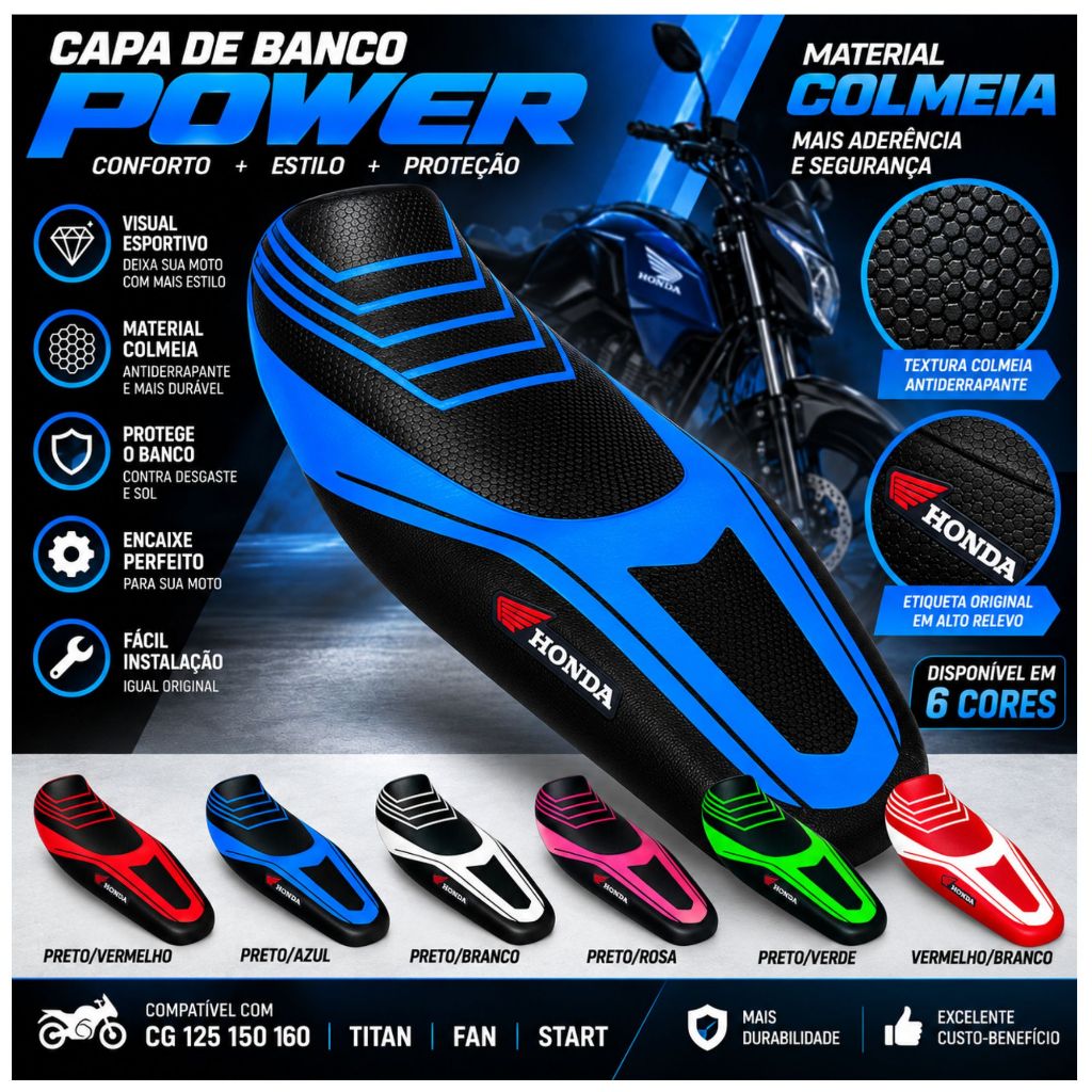 Capa de Banco para Moto Esportiva Honda Titan Fan 125 150 160 Pintada
