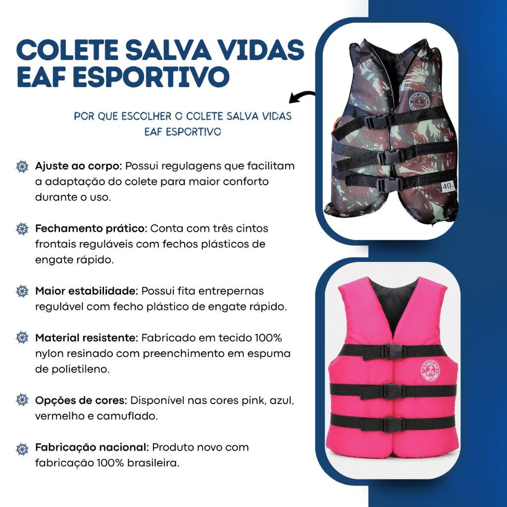 Colete Salva Vidas EAF Marítimo Pescador Camuflado Azul Ajustável 70kg a 120kg — imagem 2 de 2