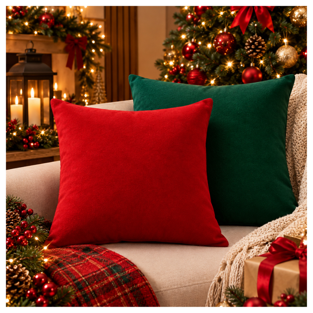 Kit 2 Capas de Almofada Natalina Lisa Suede 45x45cm com Zíper Invisível Decorativa Natal