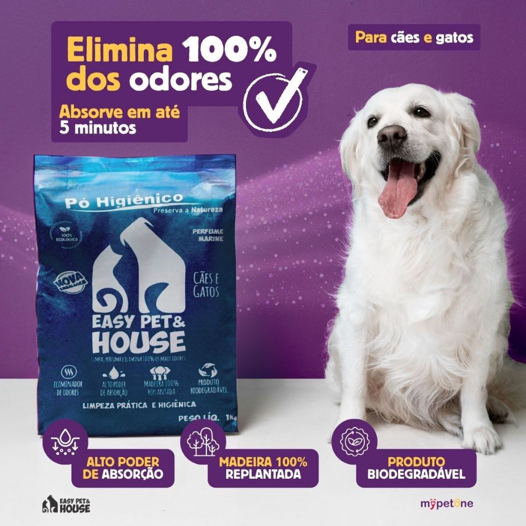 Pó Higiênico 1kg Marine Antiodor Seca Xixi Cães e Gatos EasyPet Limpeza Fácil com Ação Bactericida 1,2,3 ou 4 unidades · foto 2