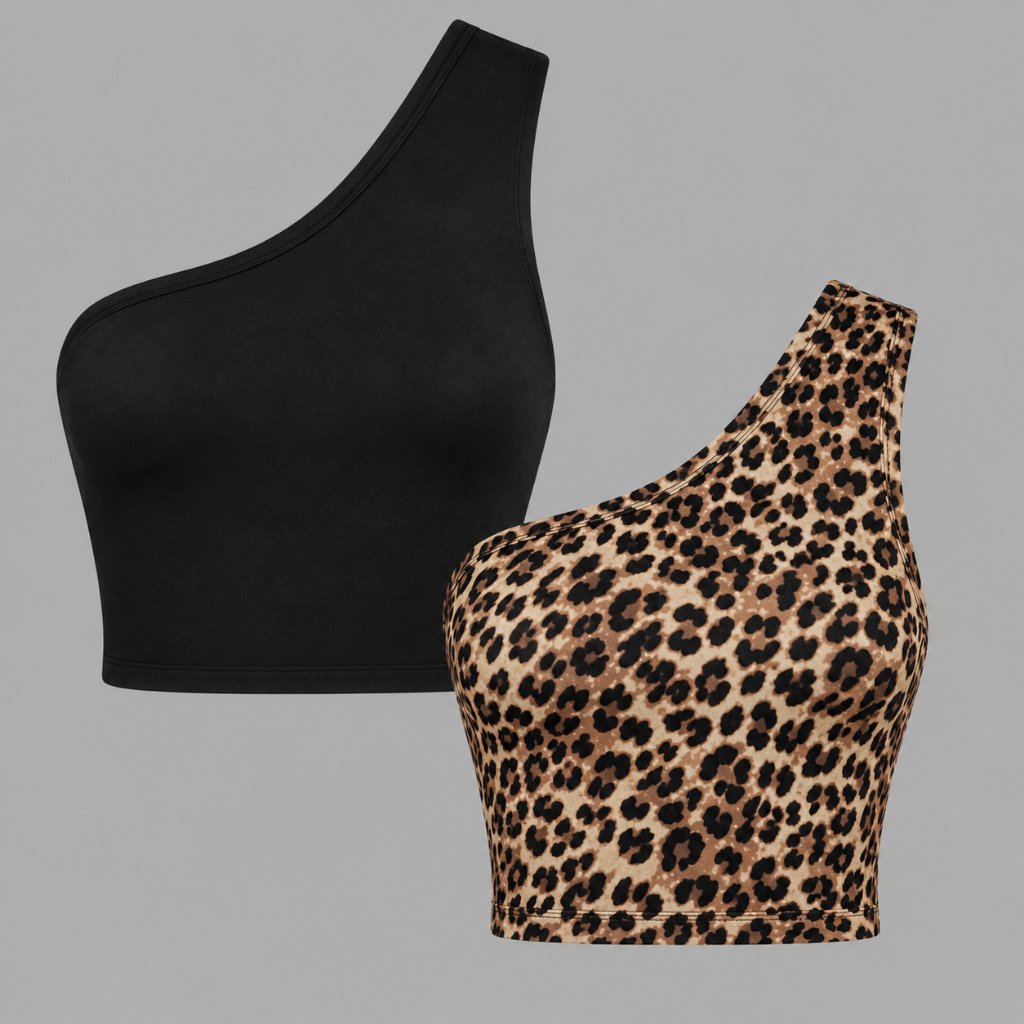 Top Cropped Um Ombro Forrado Poliamida Alta Qualidade Proteção UV50+ Casual Academia