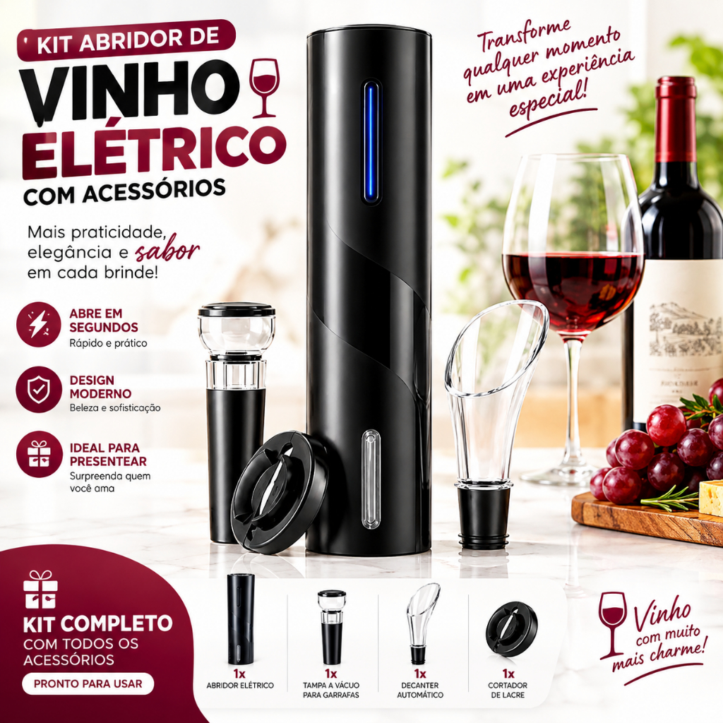 Kit Abridor De Vinho Elétrico Com Acessórios Ideal Para Saca Rolhas Elétrico Decanter Automatico