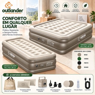 Colchão Inflável Solteiro Queen King com Bomba Elétrica Recarregável 4000mAh para Camping e Casa