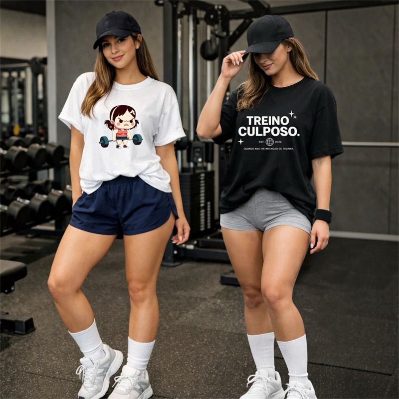 Kit 2 Camiseta Feminina Estampada treino culposo 100% Algodão UNISSEX Camisa Academia Caminhada