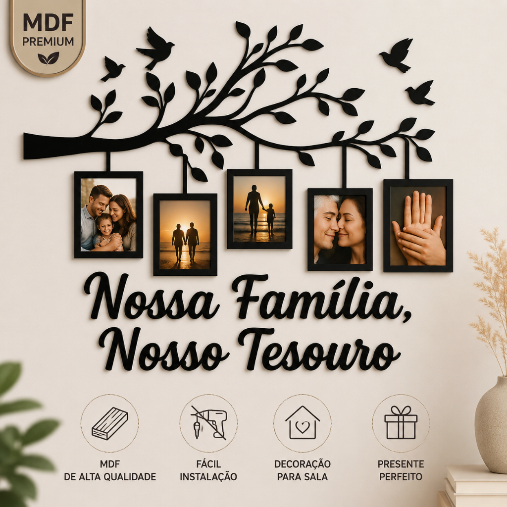 Quadro Porta Retrato Parede Decorativo MDF 10x15 Árvore Molduras Foto Família