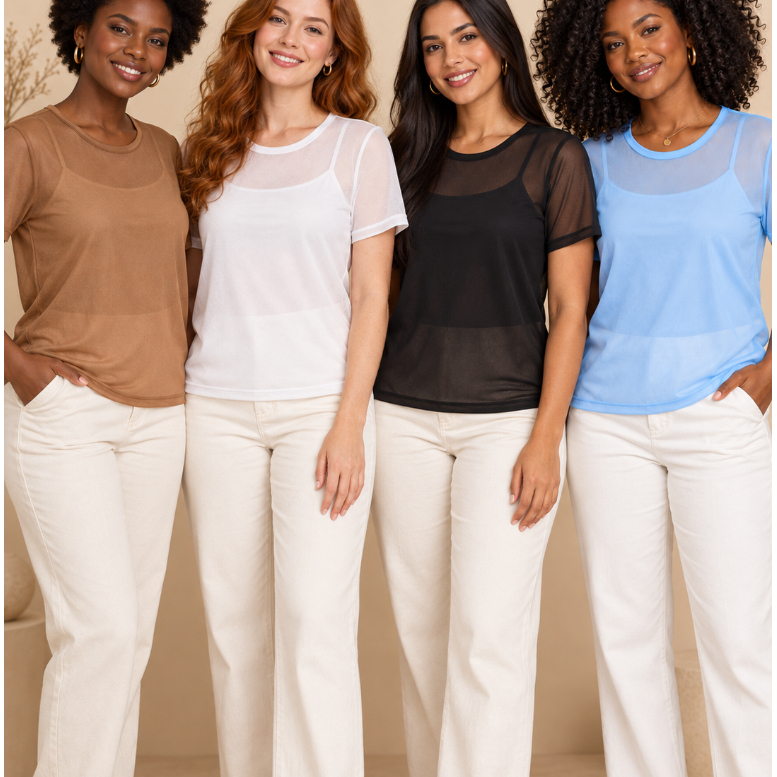 Kit 2 Blusa de Tule Feminina Academia | Transparente Manga Curta | Fitness Casual | Verão Treino