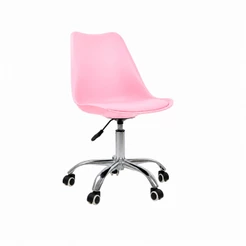 Cadeira Office Saarinen Giratória com Base Cromada e Rodízio - Ajuste de Altura para Escritório e Home Office Rosa