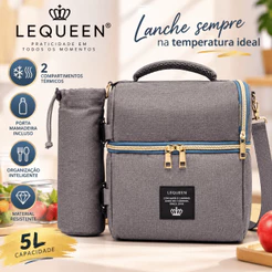 Bolsa Lancheira Térmica Lequeen Original Para Marmita Alimentos Com Porta Garrafa