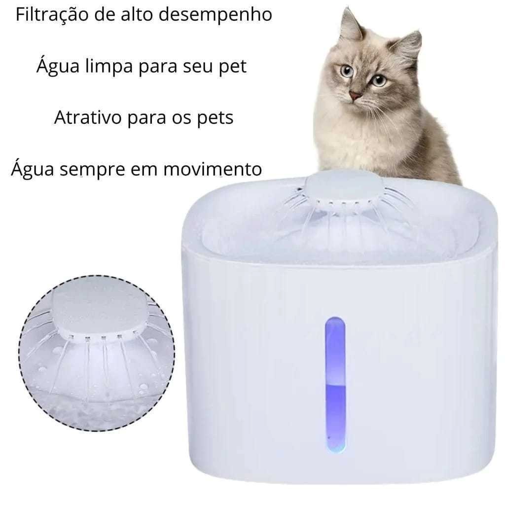 Bebedouro Fonte de Água Elevado Automático e Filtro 3 Estágios Para Pet Cachorro Gato e Filtro 2.6L