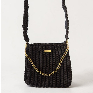 Bolsa de Crochê Fio Náutico Marrom Escuro Feminina Artesanal com Corrente Dourada Alça de Ombro