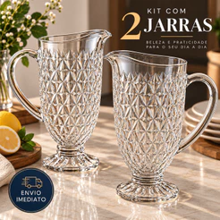 Kit 2 Jarras Diamond Vidro Grosso 1.2L Transparente Alça Reforçada Resistente Água Chá Suco Drinks Mesa Posta