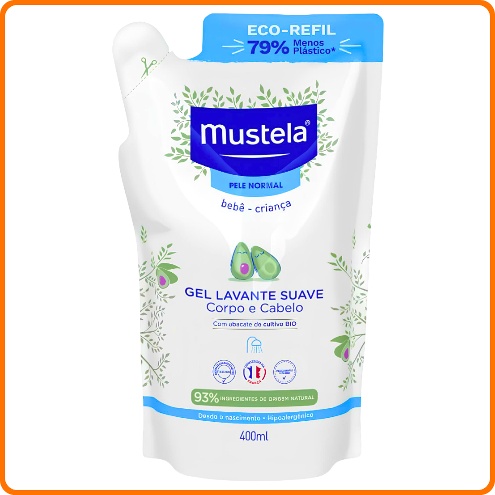 Refil de Gel Lavante Suave para Corpo e Cabelo Mustela com 400ml
