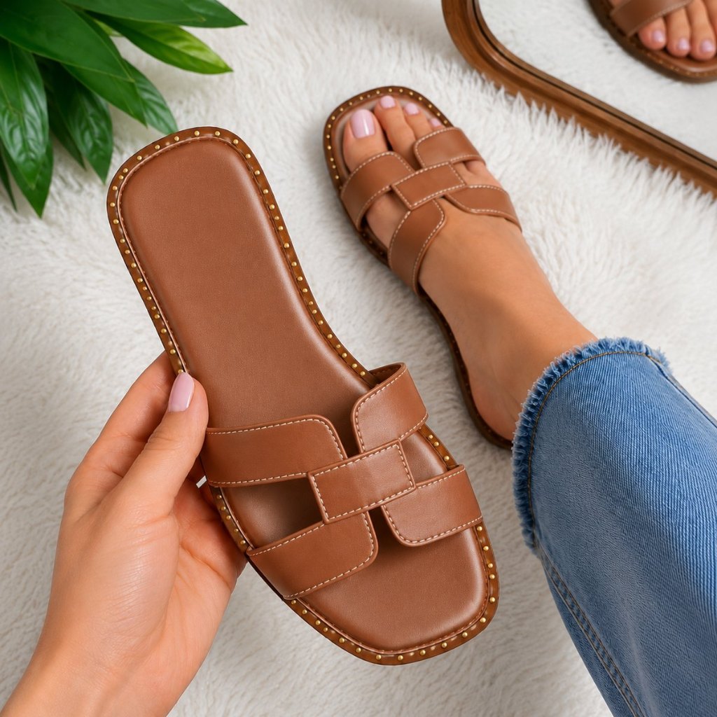 Rasteira Feminina Elegante Tendência Moda Feminina Bico Quadrado Estilosa Confortável Casual