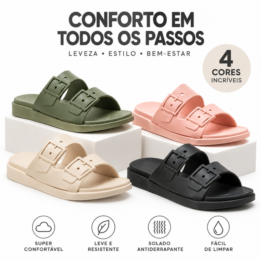 Papete Feminina blogueira Birken Sandália Confortável com Fivela Ajustável Antiderrapante