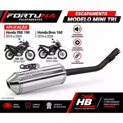 Escapamento Nxr Bros 160 2015 A 2024 - Xre 190 Fortuna F1 Mini Tri Oval