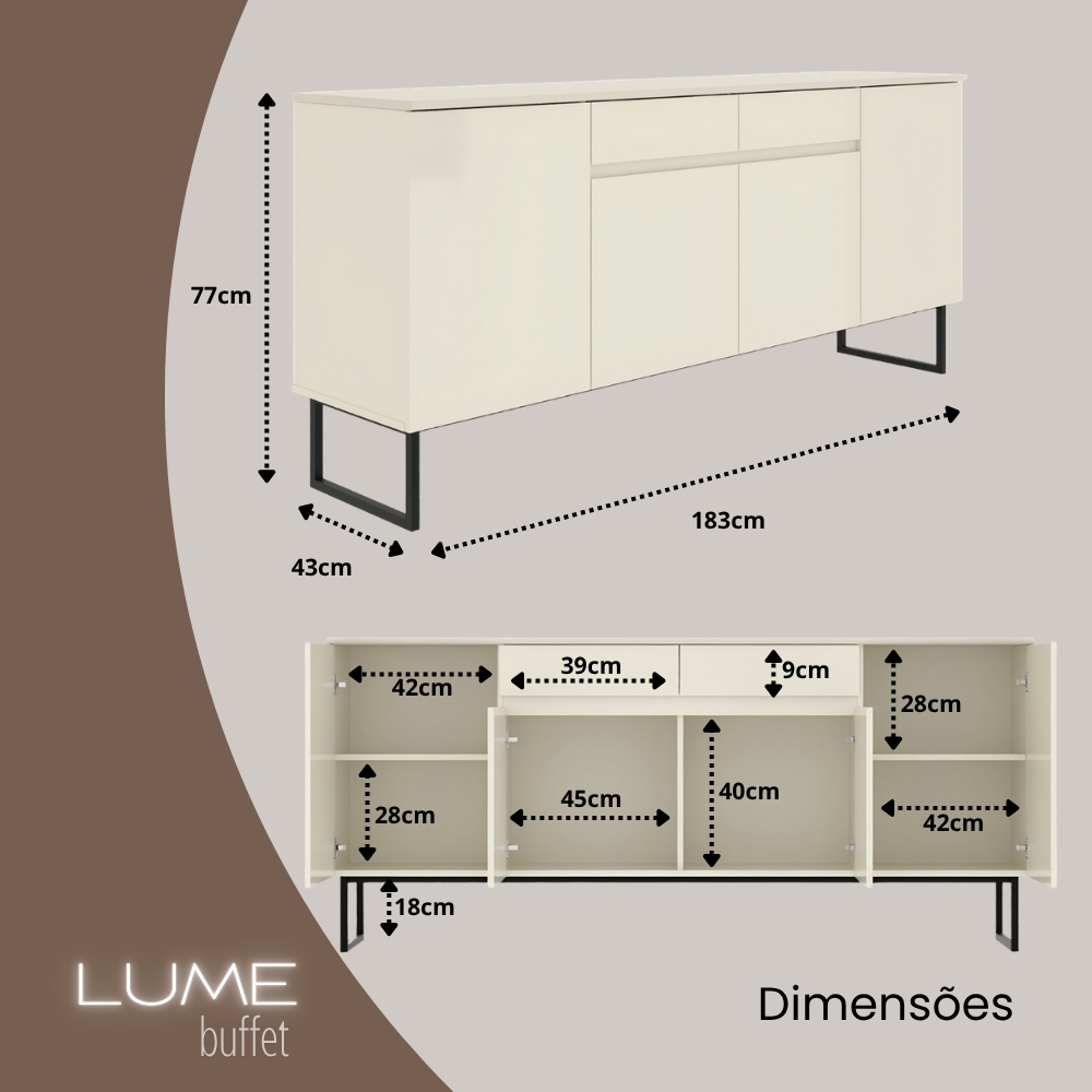 Buffet Aparador Industrial Lume 183 cm 4 Portas e 2 Gavetas · foto 2