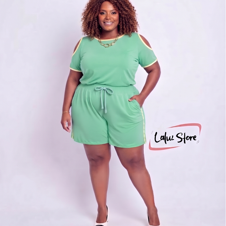 Conjunto Plus Size Feminino Blusa e Short Edição Especial Duna Elegante 46/48 e 50/52