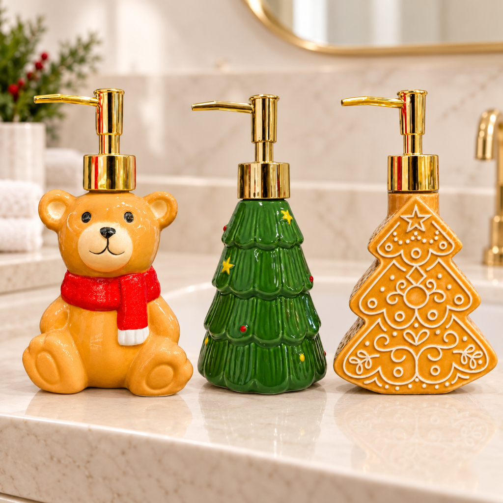 Porta Sabonete Líquido de Natal de Porcelana - Rizzo | Em 3 modelos