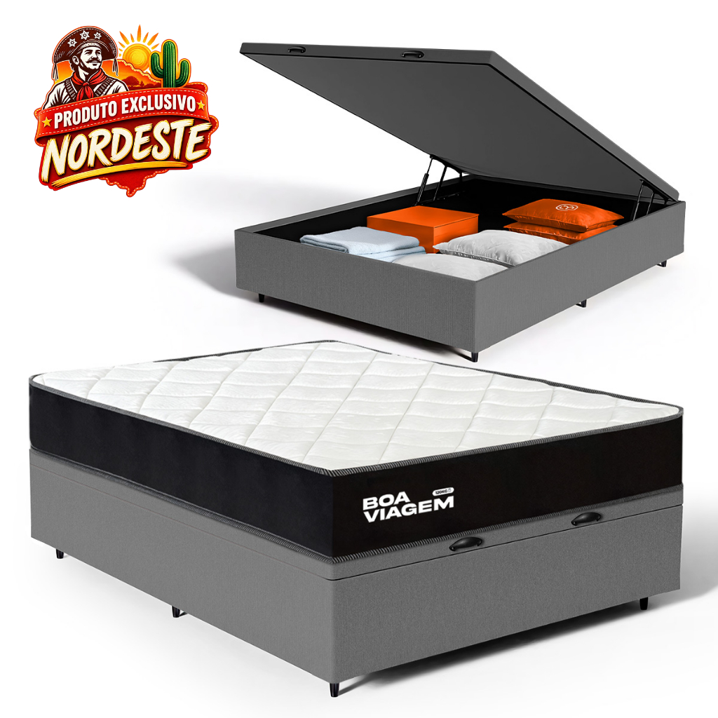 Cama Box Baú com Colchão de Molas Ensacadas One Face Boa Viagem Casal 138cm