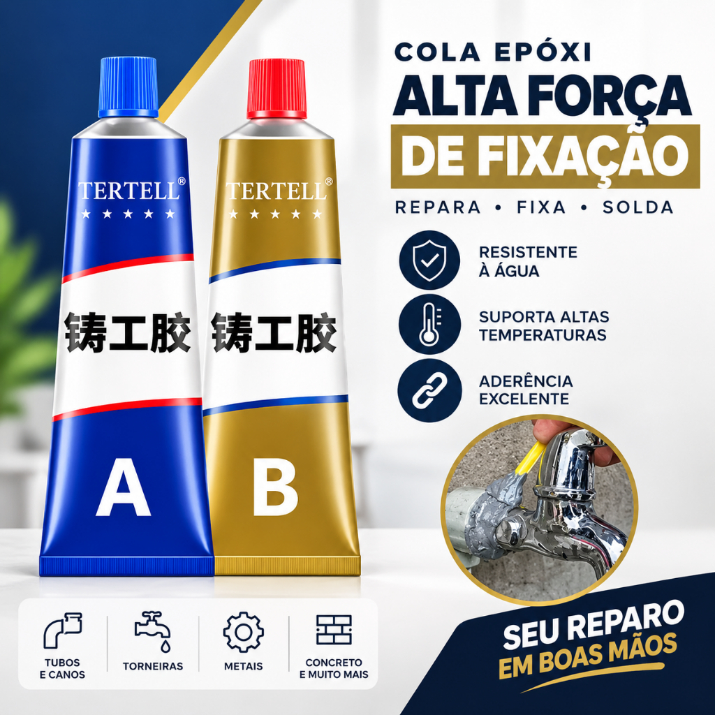 Cola AB Metal Solda a Frio Vedação Fundição Ferro Fixação Reparo Plástico Resistência Industrial