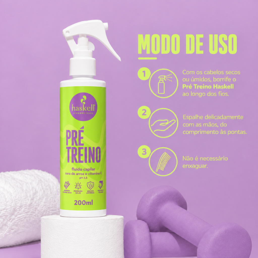Fluido Capilar Pré-Treino Haskell 200ml - Protege os Fios do Suor e Calor no Treino, com Proteção Solar e Antifrizz · foto 2