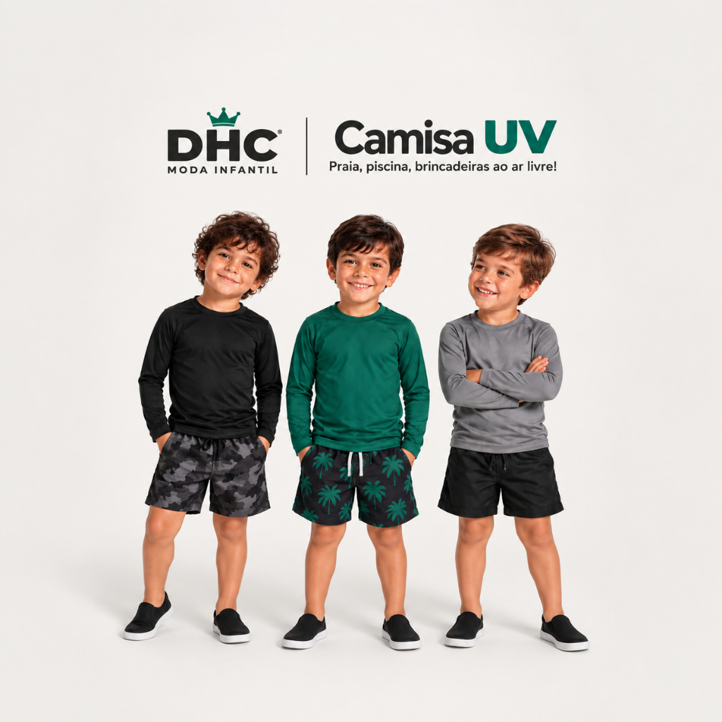 Kit 3 Camisas UV Infantil Térmica Blusa Malha Moda Praia de Proteção Solar para Menino UV50 2 Ao 16