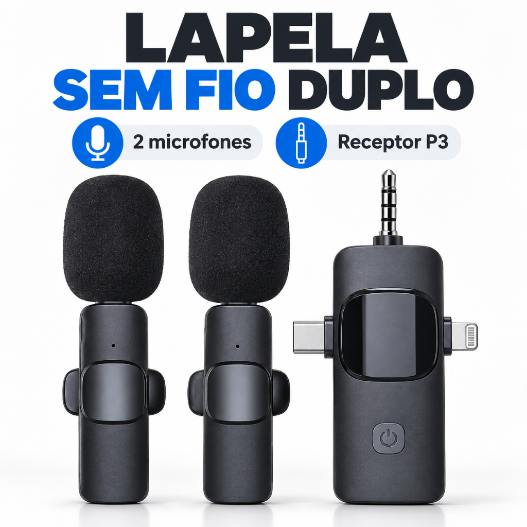 Microfone Lapela Sem Fio P3 Para Camera Celular Caixa De Som