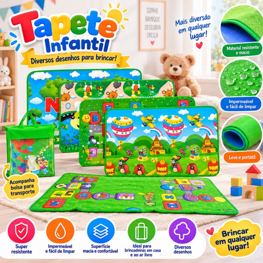 Tapete Infantil Dupla face 2 Metros Baby Impermeável Tapetinho de Criança Bebe Atividade Brinquedo · foto 2