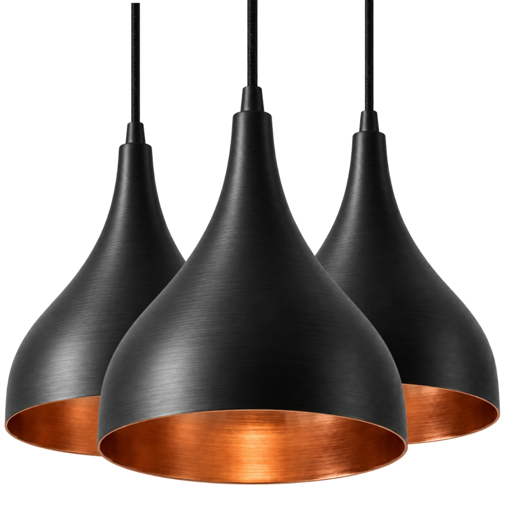 Pendente Gota Kit3 Lustre Retro Elegante Modelo Premium Alumínio Preto/Cobre Sala de Jantar Balcão
