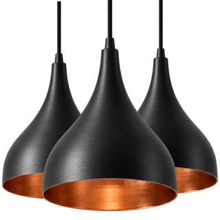 Pendente Gota Kit3 Lustre Retro Elegante Modelo Premium Alumínio Preto/Cobre Sala de Jantar Balcão