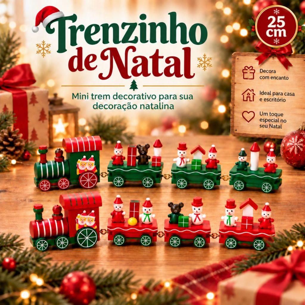 Trenzinho Locamotiva de Natal Grande 25cm Enfeite Decorativo