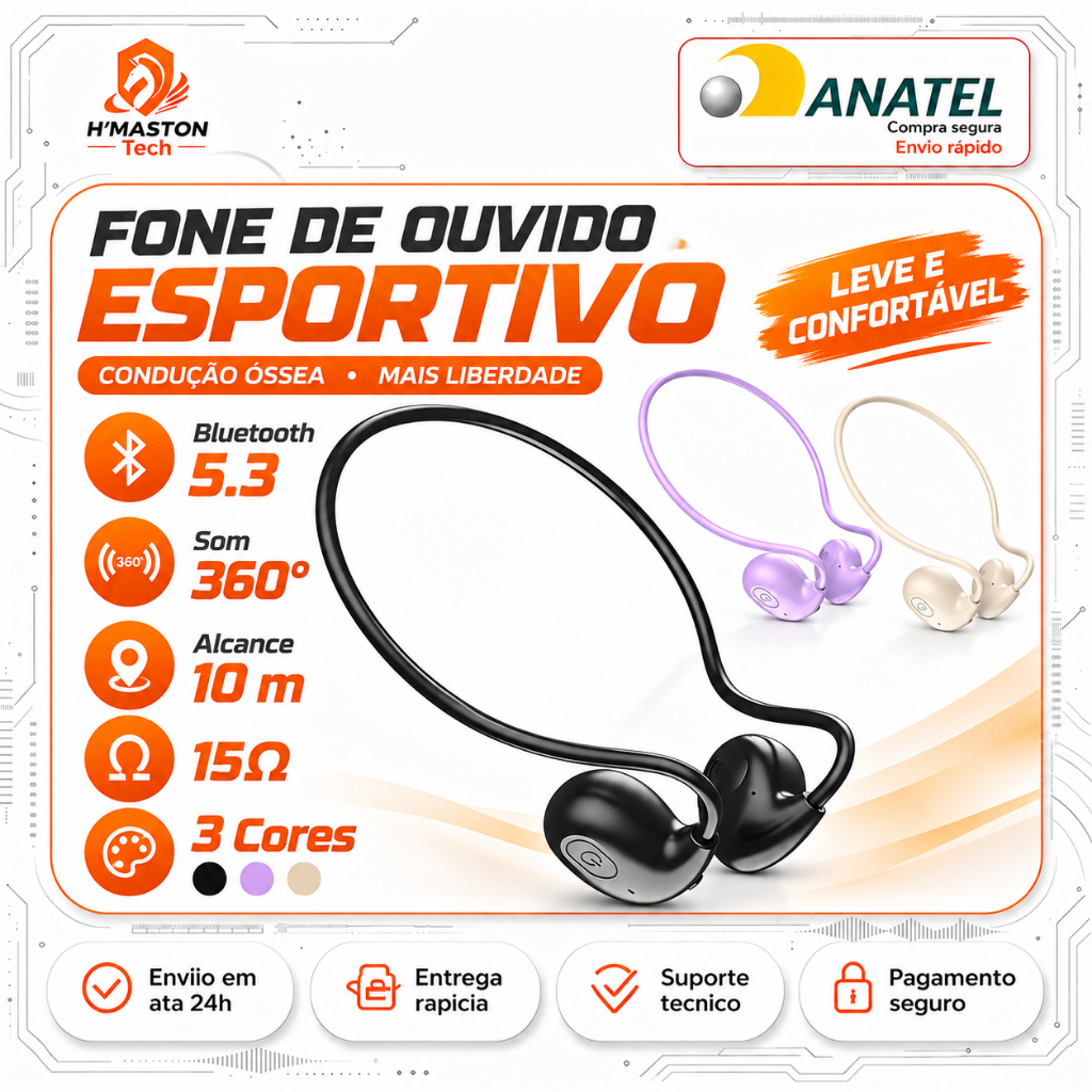 H'MASTON F922 Fone Condução Óssea Fone Anti Ruido Fone Para Corrida Fone De Ouvido Para Corrida Fone De Ouvido Esportivo