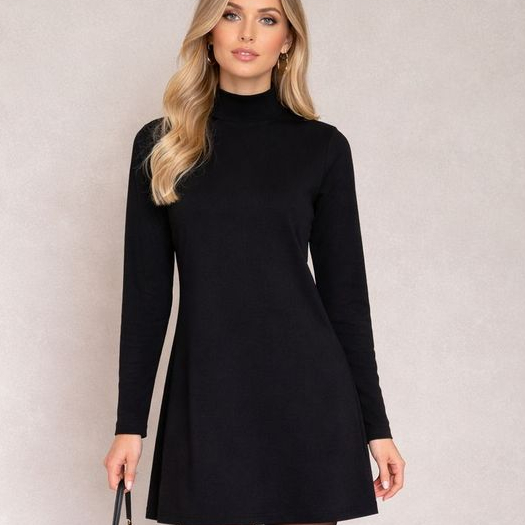 Vestido Feminino Gola Alta Manga Longa Tubinho  Confortável Elegante