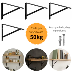 Kit 4 Suportes Cantoneiras Forte Mão Francesas 50kg 20cm 25cm 30cm