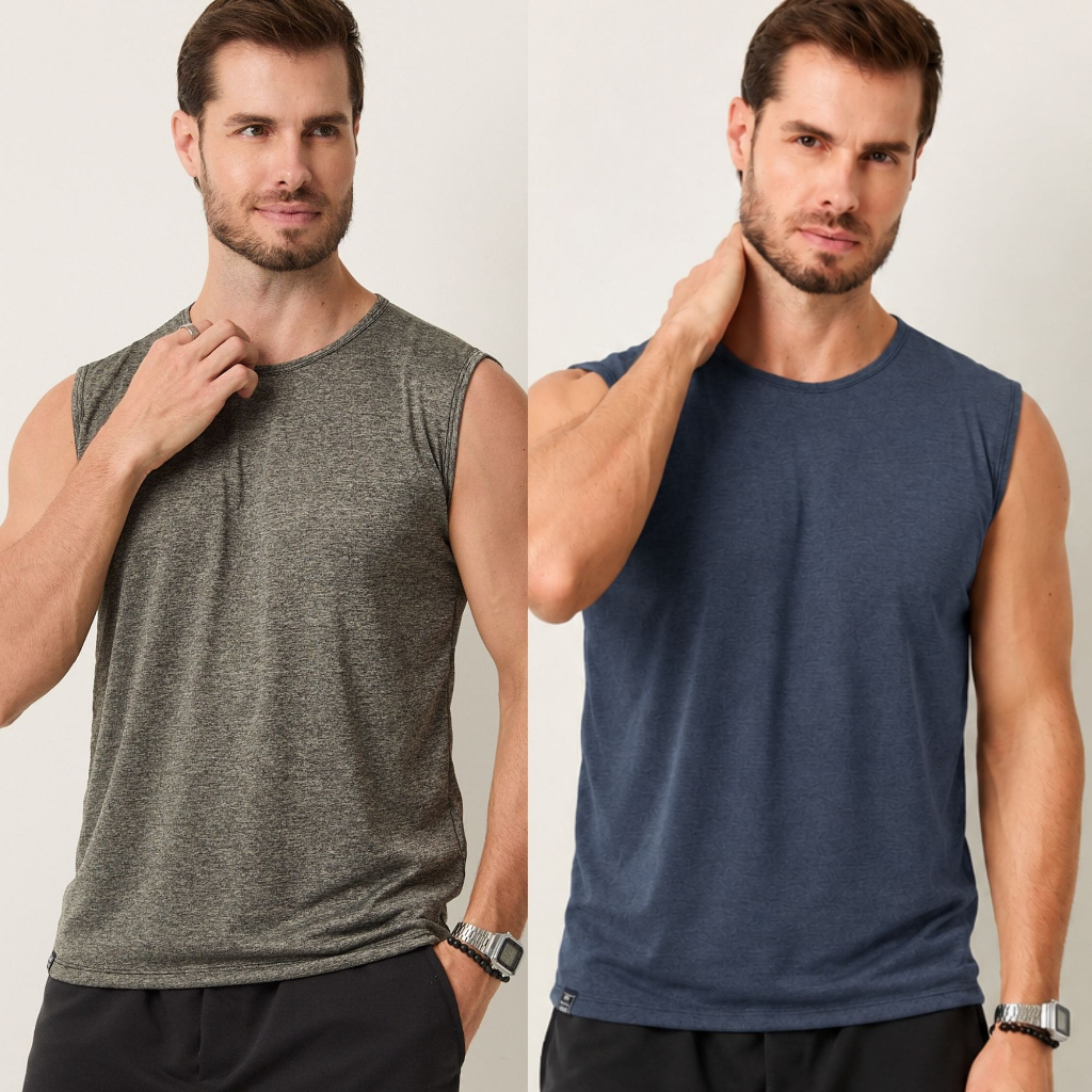 Kit 2 Regatas Masculinas Oversized Dry Rajada para Academia Treino Caminhada Esportiva Confortável