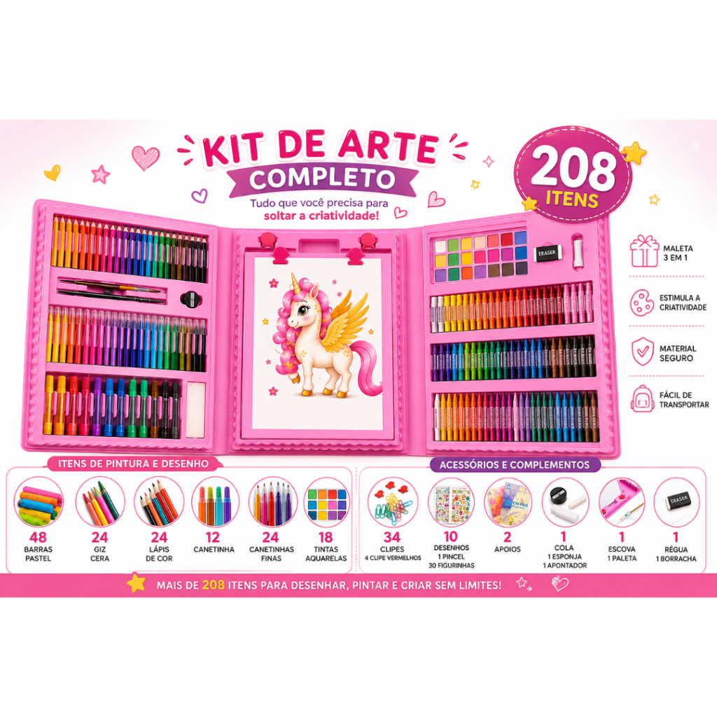 Estojo colorir Escolar Maleta Para Desenho Colorir Pintura Infantil Completa de Az
