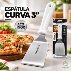 Espatula Curva 3" Aço Inox Original Pizza Servir Lanche Chapa Cozinha Linha Premium