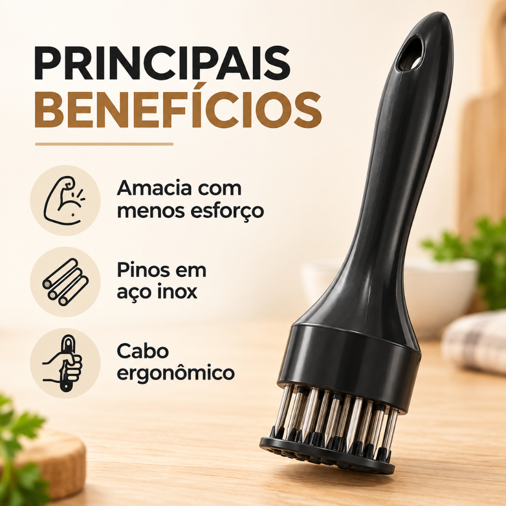 Amaciador em Aço Inox de Bife Batedor com Furador De Carne — imagem 2 de 2