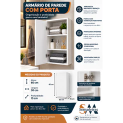 Nicho Armário Com Porta 60x30x15cm Mdf Banheiro Toalheiro Design Moderno e Funcional