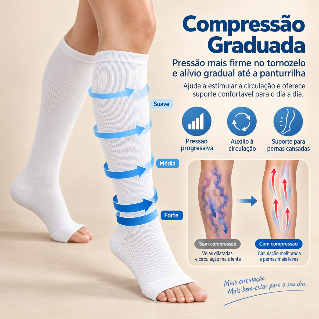 Meia de Compressão 3/4 Aberta na Ponta para Pós-Operatório, Poliéster Elástica para Yoga Pilates e Uso Diário — imagem 2 de 2