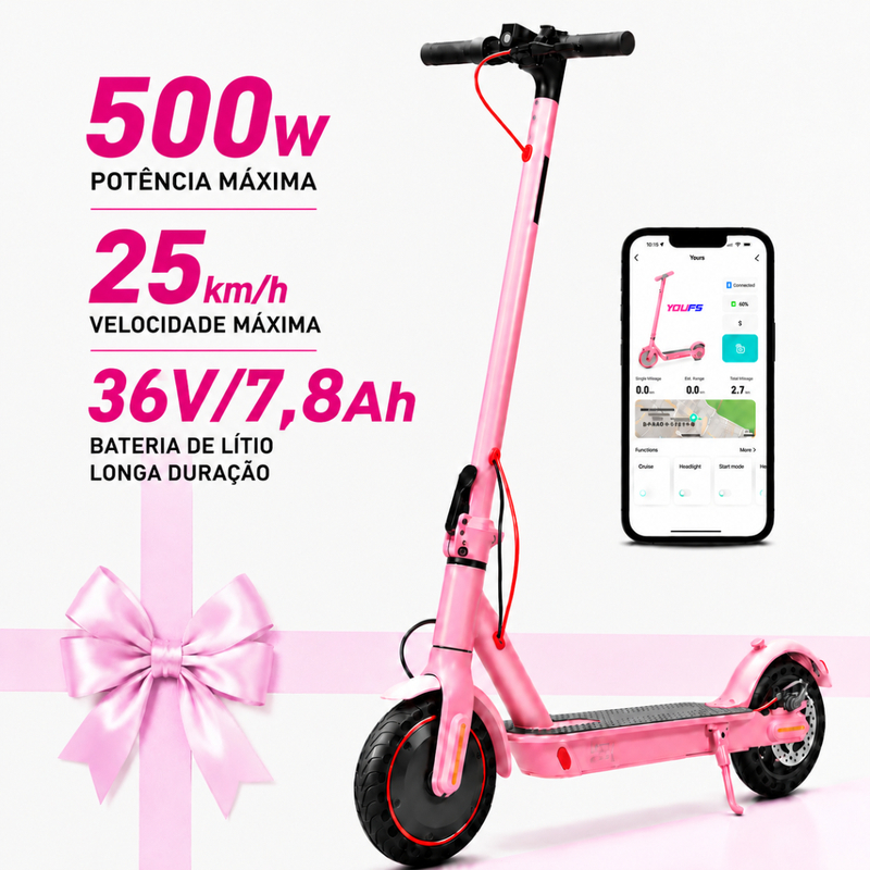 Mankeel Patinete Elétrico Adulto 500W Dobrável 25km/h APP Bluetooth Display LED Freio a Disco – Presente Ideal